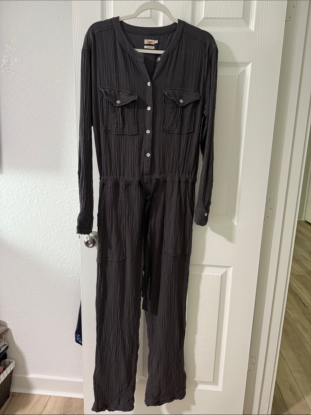 Faherty Black Long-Sleeve Utility Jumpsuit